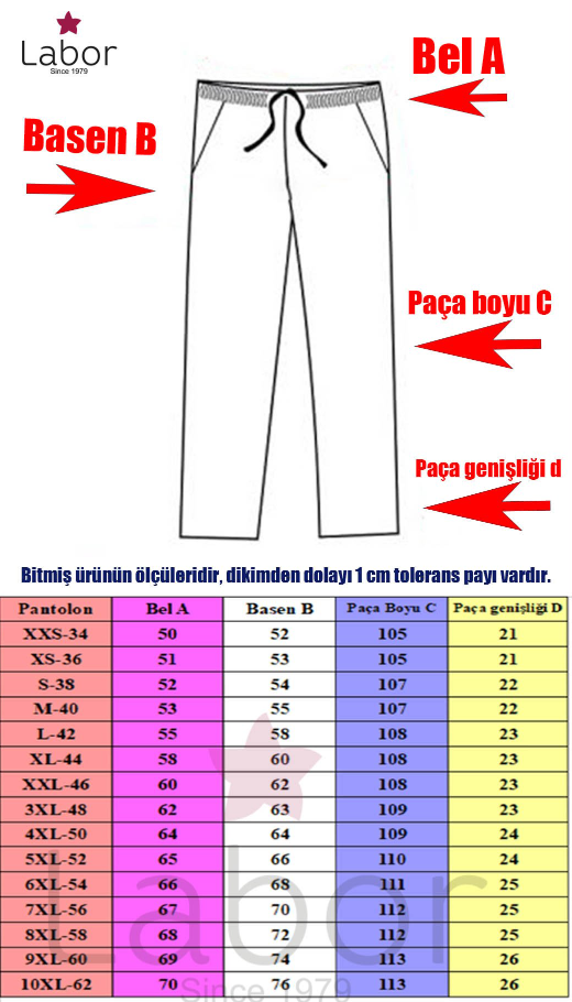 pantolon beden LABOR | Pantolon Bayan Terikoton Kumaş Beli Lastikli | Akülü Tekerlekli Sandalye | Tekerlekli Sandalye
